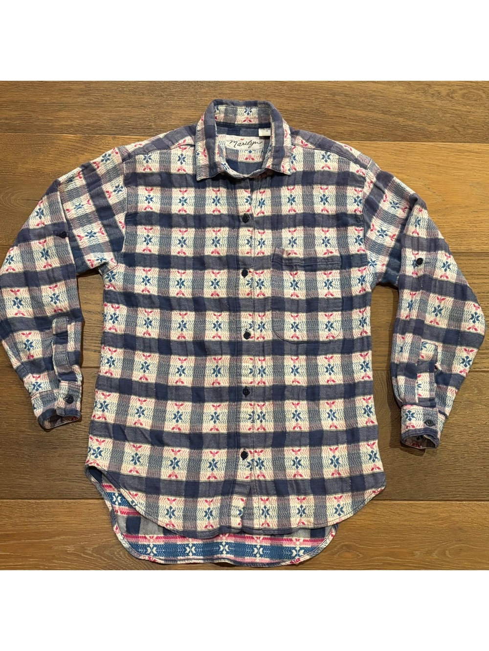 Vintage 90s Marilyn Plaid Fair Isle Button Up Shirt, Size Medium